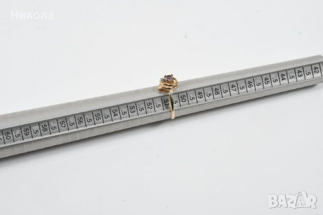 Стар златен пръстен - 10карата с  диамант и аметист, снимка 3 - Пръстени - 43361243