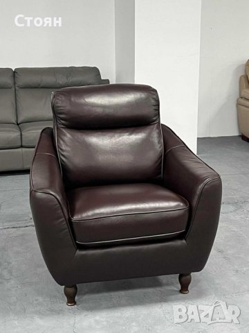 Кафяв кожен фотьойл от естествена италианска кожа, снимка 5 - Дивани и мека мебел - 39700365
