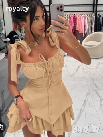 Секси бежова лятна рокля
