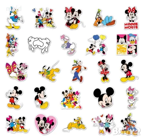 1вид 50 бр Мики и Мини Маус самозалепващи лепенки стикери за украса декор картонена торта и др парти, снимка 8 - Други - 26925673