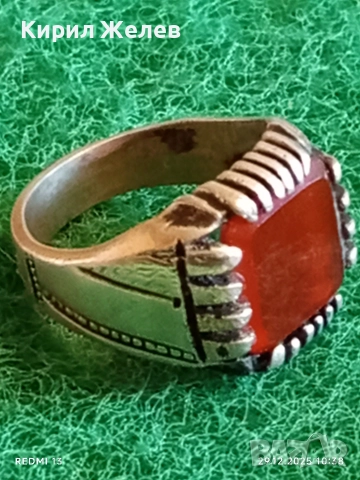 Старинен сребърен пръстен с Кехлибар орнаментиран ювелирна изработка 47115, снимка 5 - Пръстени - 52925679