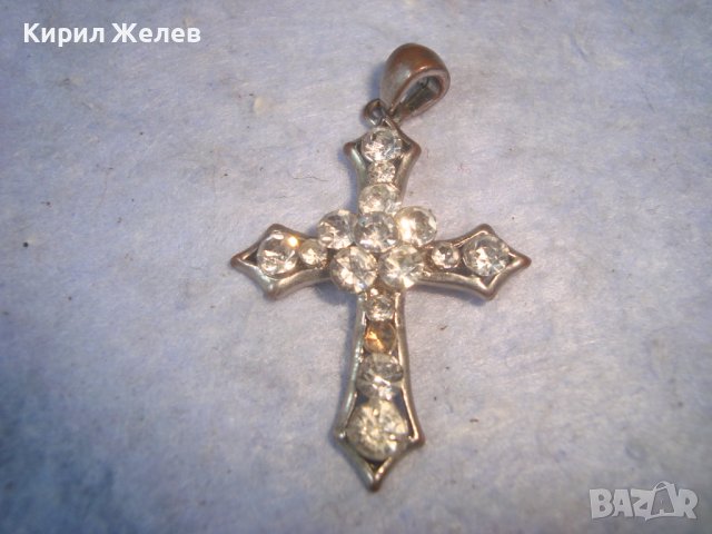 СТАРО МЕДНО ПОСРЕБРЕНО КРЕСТАЛНО АРТ КРЪСТЧЕ - МЕДАЛЬОН 21283, снимка 3 - Колиета, медальони, синджири - 36903347