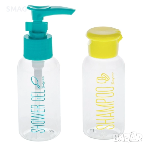 Комплект бутилки за пътуване 80 мл с вераман и жълта капачка – 2 броя_1227562