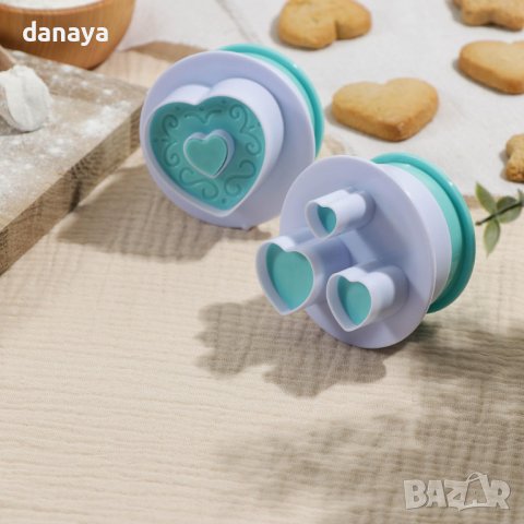 3085 Комплект резци с бутало Сърца, 2 броя, снимка 2 - Форми - 37907972