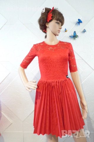 Червена детска рокля за спортни танци с дантела, снимка 2 - Детски рокли и поли - 51218598