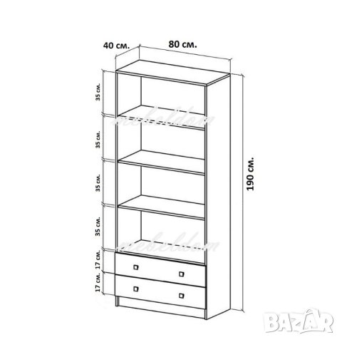 Гардероб двукрилен с 3 рафта,2 чекмеджета и 1 огледало(код-4695), снимка 5 - Гардероби - 40801705