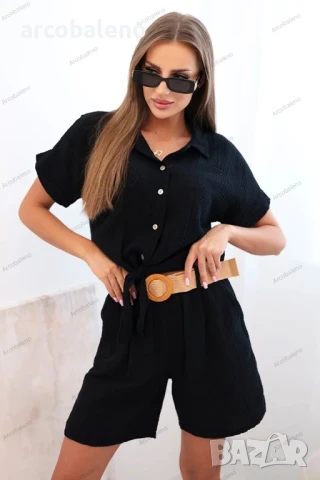 Дамски муселинов комплект от две части с риза и къси панталони с колан, 9цвята , снимка 10 - Комплекти - 50636650