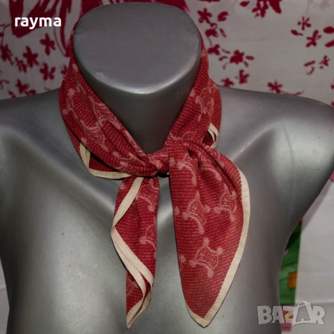 Шал Celine Arc de Triomphe коприна и памук, лого, квадратен шал 47x47см., снимка 5 - Шалове - 51146624