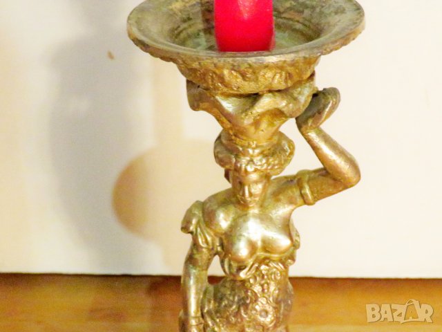 Голям красив бронзов свещник - старинна красота и еротика - 32 см - 18 +  голо тяло секс, снимка 4 - Антикварни и старинни предмети - 39507193