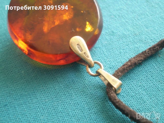 Стара кехлибар висулка медальон сребро 875 кехлибар СССР, снимка 4 - Антикварни и старинни предмети - 37538039
