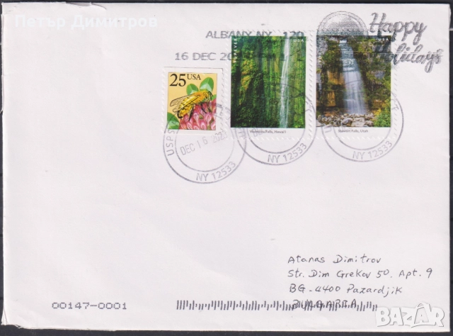 Пътували пликове с марки Латино Джаз флагове 2008 Авиация Самолет Лангли Водопади Пчела от САЩ, снимка 5 - Филателия - 51048053