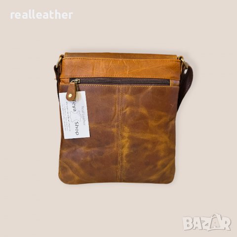 Мъжка чанта през рамо от естествена кожа в кафяво, снимка 4 - Чанти - 38513631