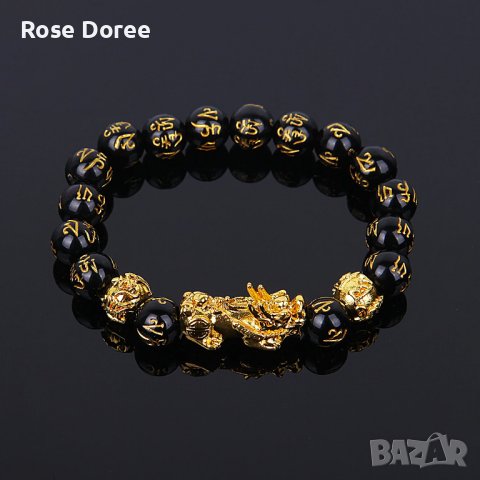 - 50% черен обсидиан фън шуи гривна за баланс на енергии и късмет и благословение, снимка 2 - Гривни - 43172650