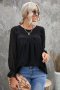 Дамска елегантна блуза в черно с принт на точки, снимка 1 - Блузи с дълъг ръкав и пуловери - 39647920