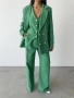 Дамски зелен костюм от 3 части – сако, елек и широк панталон, снимка 1
