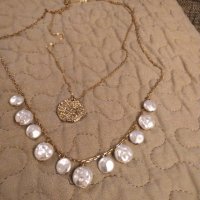 намалена Позлатена сребърна огърлица с естествени перли , снимка 2 - Колиета, медальони, синджири - 33176071