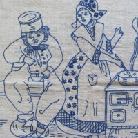 30-те Ръчна Бродерия върху тъкан Ленен Плат, снимка 3 - Антикварни и старинни предмети - 27116284