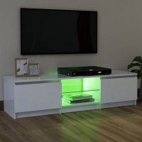 ТВ шкаф с LED осветление, бял, 120x30х35,5 см, снимка 4 - Шкафове - 37961166