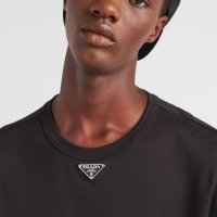 PRADA Black Triangle Logo Plaque Мъжка Тениска size L, снимка 5 - Тениски - 43555764