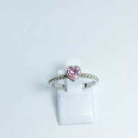 Сребърен пръстен с розов цирконий Сърце, снимка 1 - Пръстени - 43091909