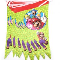 2 вид Супер Марио Super Mario 10 бр Парти Гирлянд Знаменца Флаг Банер, снимка 1 - Други - 26597849