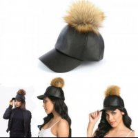 дамска шапка козирка естествена кожена с пух от лисица естествен косъм, снимка 8 - Шапки - 27153791