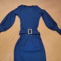 Дамска рокля с колан в син цвят, снимка 3 - Рокли - 43405569