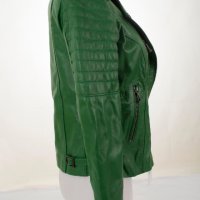 Дамско кожено яке в зелено марка Basics & More - M, снимка 4 - Якета - 38508835
