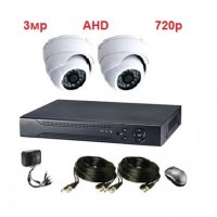 Пакет 2 броя AHD 3MP куполни вътрешни камери + 4канален AHD DVR + кабели, снимка 1 - Комплекти за видеонаблюдение - 32243894