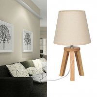 Настолна лампа, нощна лампа, Дърво, Бял, 45.5 см, снимка 2 - Настолни лампи - 35812122