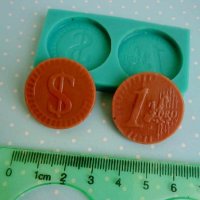 Долар Евро монета монети пари силиконов молд форма фондан шоколад гипс декор, снимка 1 - Форми - 43402061