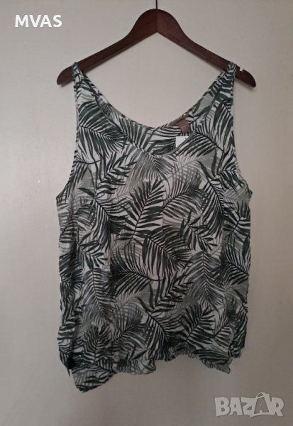 Нов H&M летен топ тропически десен 48 размер XXL  зелено с бяло, снимка 1