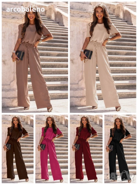 Дамски комплект от блуза и широки панталони от Mascia, 6цвята , снимка 1