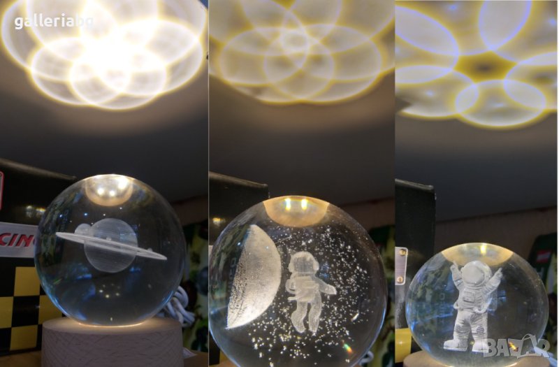 Стъклени светещи сфери с поставка и космос в тях , снимка 1