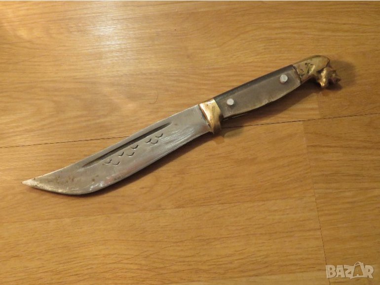 Старинен възрожденски  нож и бронзови  лъвска глава на дръжката  - нож за ценители и колекцион, снимка 1