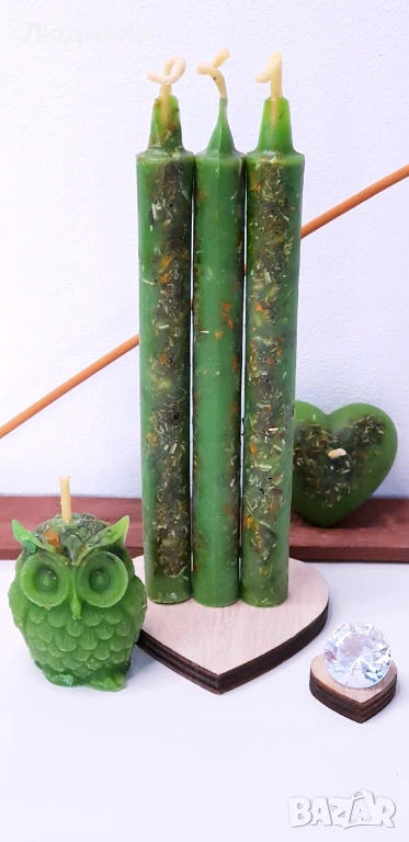 ​ЗЕЛЕНИ САКРАЛНИ СВЕЩИ С ПЕЛИН, КОПРИВА И ВРАТИГА — ЩИТ И СИЛА, снимка 1