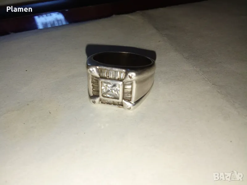 Мъжки сребърен пръстен с цирконии, снимка 1