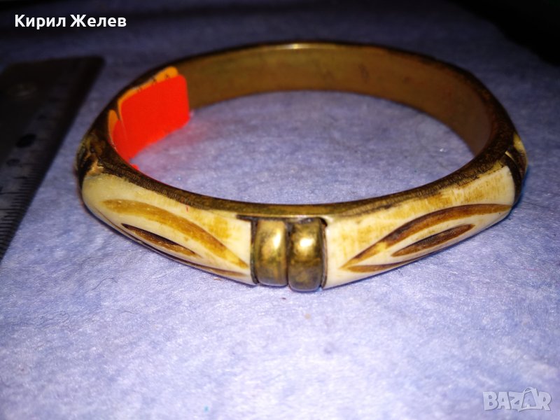 СТАРА БРОНЗОВА ОРИЕНТАЛСКА МАСИВНА ЕТНО ГРИВНА с РОГ / КОСТ МАЙСТОРСКА РАБОТА РЯДКА 37522, снимка 1