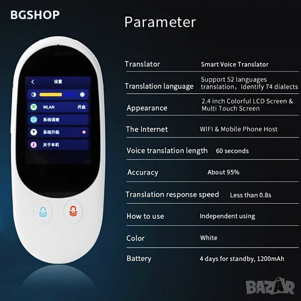 Умен гласов преводач на 110 езика - Бял, снимка 1