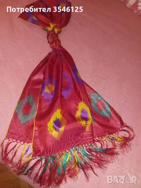 Копринен шал от Узбекистан-уникат 46 х 170 см (без ресните), снимка 1