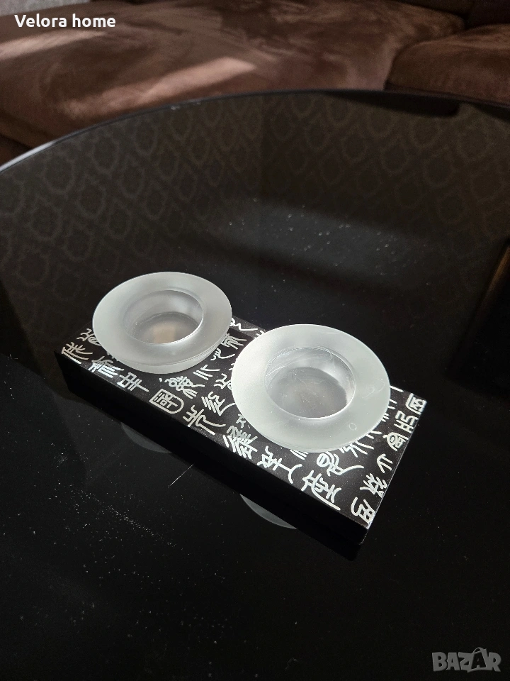 🕯 Дизайнерски свещник от стъкло и дърво – модерен арт акцент, снимка 1