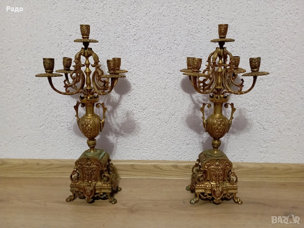 Комплект от два големи масивни бронзови свещника - свещник, снимка 1