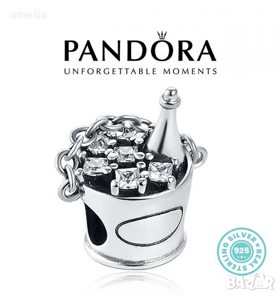 Талисман Пандора сребро 925 Pandora Champagne in Ice Bucket. Колекция AmélieBottle, снимка 1