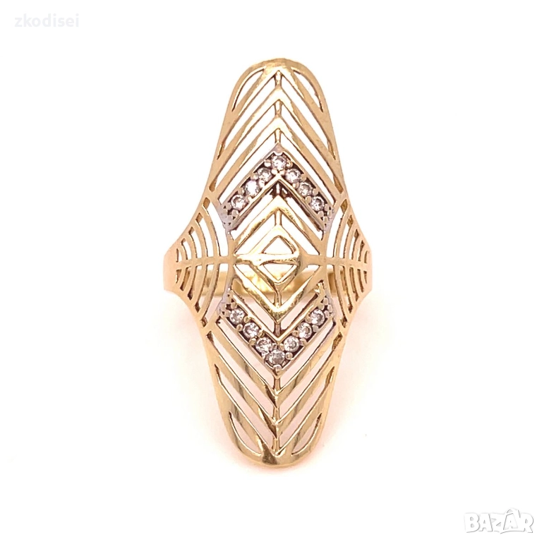 Златен дамски пръстен 2,90гр. размер:56 14кр. проба:585 модел:35622-1, снимка 1