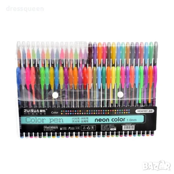 6107-60 Комплект от 60 броя неонови гел химикалки, снимка 1