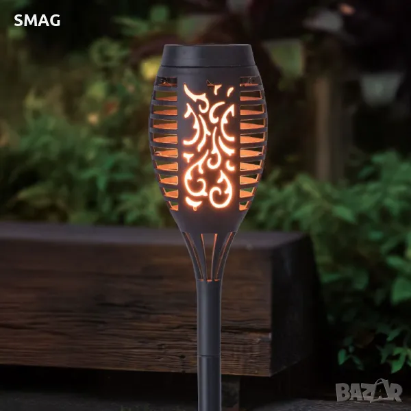 Соларен фенер соларна лампа LED фенер с ефект на пламък, черен, 49 см S_1188499, снимка 1