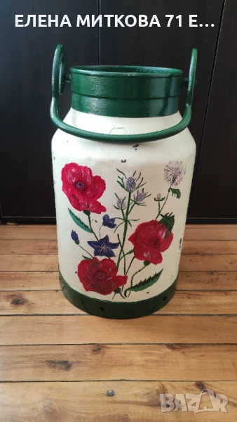 Стар железен гюм за мляко рисуван ръчно, снимка 1