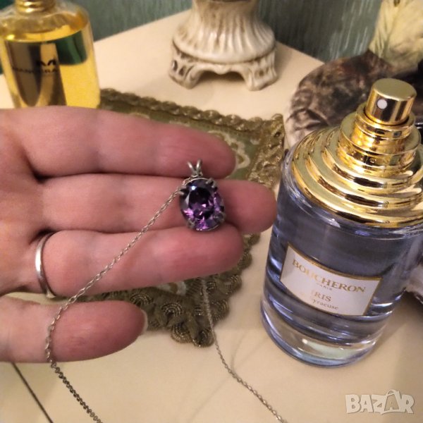 Сребърен синджир с висулка аметист , снимка 1