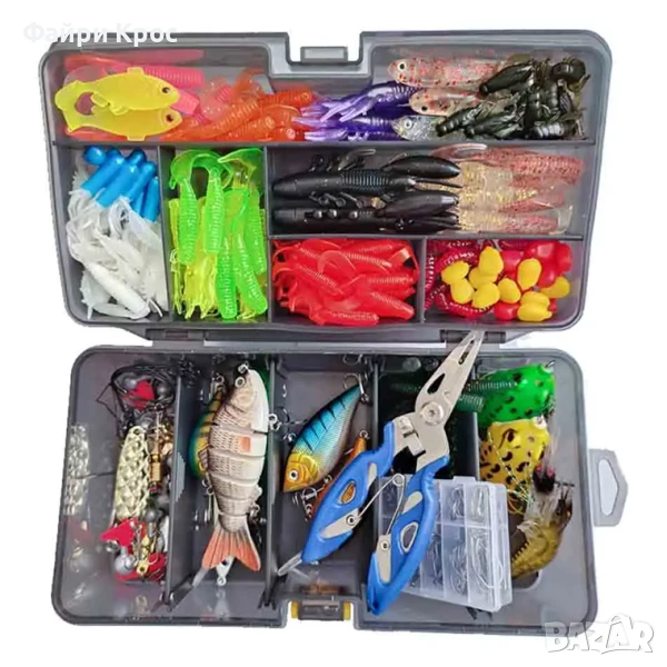 Риболовен комплект 439 части, рибарски принадлежности такъми примамка блесна воблер червеи кукички, снимка 1