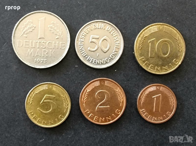 Монети .Германия. Дойче марки. 1 , 2 , 5 ,10, 50 пфенига и 1 дойче марка. 6 бройки., снимка 1